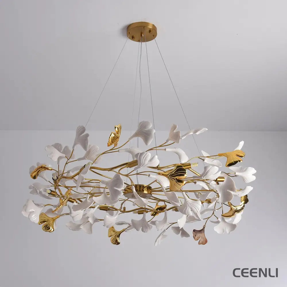 Gingko Chandelier P ∅ 39.4″ x H 11.8″ / Dia 100cm x H 30cm / Gold & White Chandelier