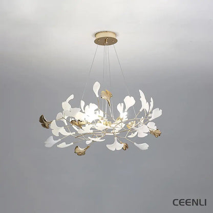 Gingko Chandelier R Model A L 31.5″ x W 15.7″ x H 15.7″ / L 80cm x W 40cm x H 40cm / Gold & White Chandelier