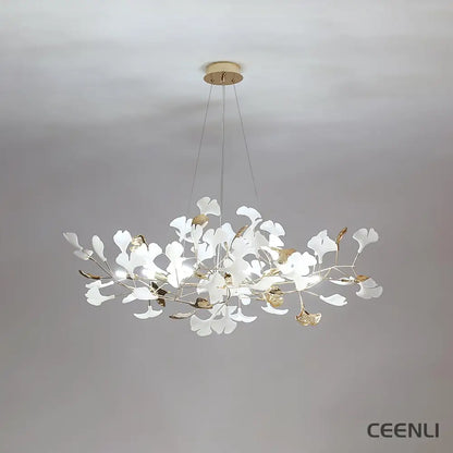 Gingko Chandelier R Model B L 49.2″ x W 15.7″ x H 15.7″ / L 125cm x W 40cm x H 40cm / Gold & White Chandelier