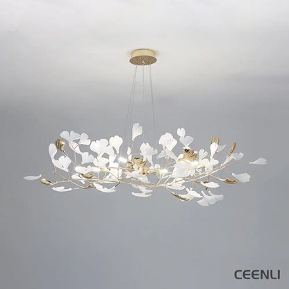 Gingko Chandelier R Model C L 39.4″ x W 15.7″ x H 15.7″ / L 100cm x W 40cm x H 40cm / Gold & White Chandelier