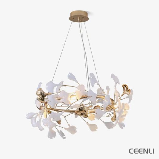 Gingko Chandelier T Model A Dia 120cm x H 35cm / ∅ 47.2″ x H 13.8″ (G9*10) Gold & White Chandelier