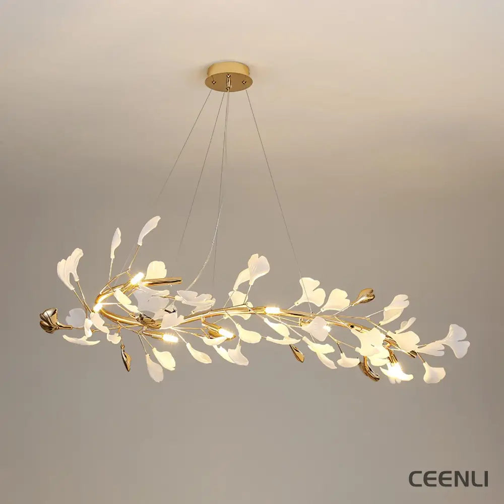Gingko Chandelier T Model B L 120cm x W 65cm x H 35cm / L 47.2″ x W 25.6″ x H 13.8″ (G9*8) Gold & White Chandelier