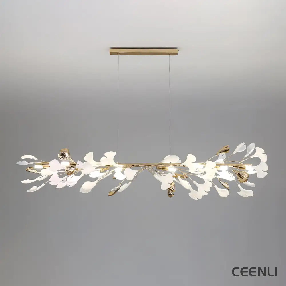 Gingko Chandelier T Model C L 120cm x W 35cm x H 35cm / L 47.2″ x W 13.8″ x H 13.8″ (G9*8) Gold & White Chandelier