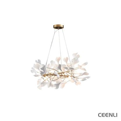 Gingko Chandelier U ∅ 23.6″ x H 11.8″ / Dia 60cm x H 30cm / White + gold Chandelier