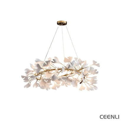 Gingko Chandelier U ∅ 39.3″ x H 11.8″ The large size is only suitable for large rooms / White + gold Chandelier