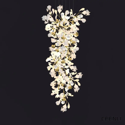 Gingko Chandelier Z ∅ 27.6″ x H 118.1″ / Dia 70cm x H 300cm / Gold & White Chandelier