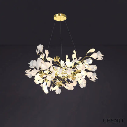 Gingko Chandelier Z L 31.5″ x W 17..7″ / L 80cm x W 45cm / Gold & White Chandelier