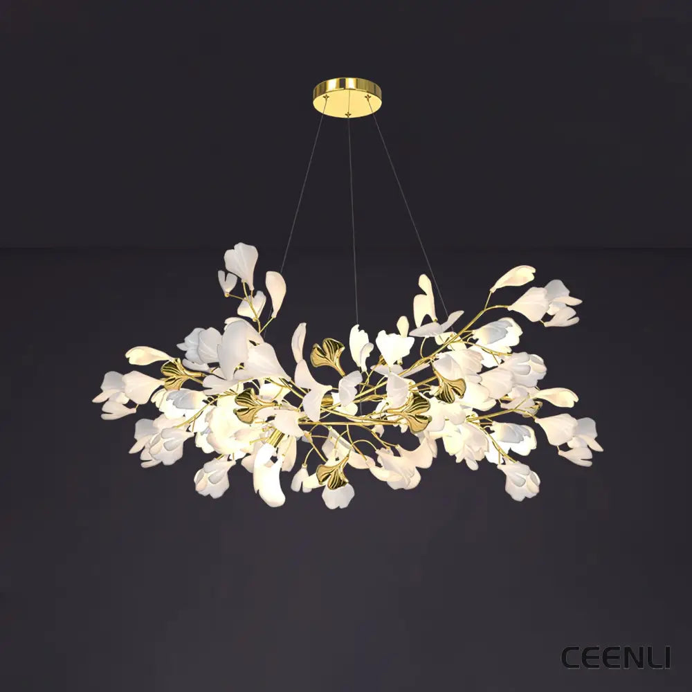 Gingko Chandelier Z L 39.4″ x W 19.7″ / L 100cm x W 40cm / Gold & White Chandelier