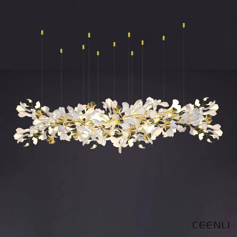 Gingko Chandelier Z L 98.4″ x W 23.6″ / L 250cm x W 60cm / Gold & White Chandelier