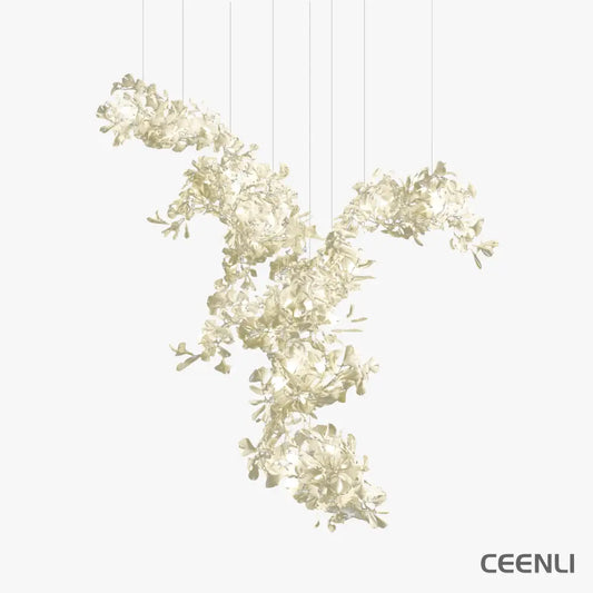 Gingko Combination Chandelier L 59.1″ x H 25.6″ / L 350cm x H 300cm / Gold & White Chandelier