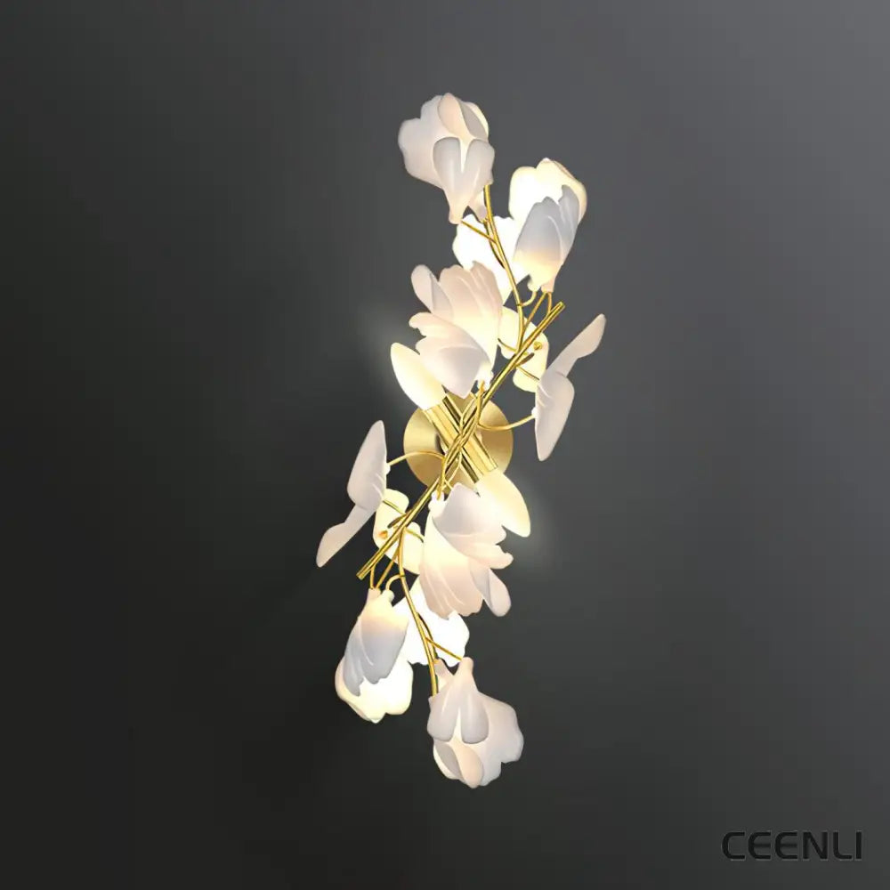 Gingko Flowers Wall Lamp ∅ 11.8″ x H 23.6″ / Dia 30cm x H 60cm / Gold & White Wall lamp