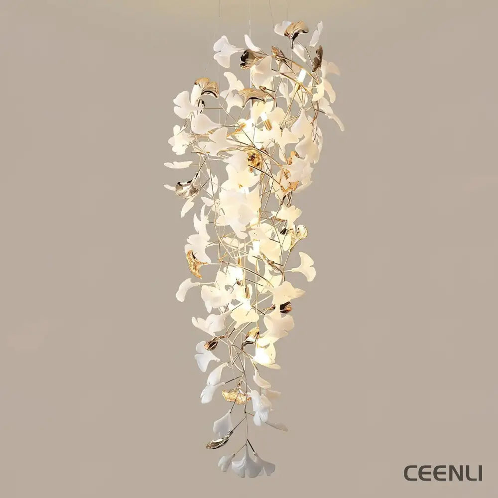 Gingko Ojo Chandelier ∅ 23.6″ x H 59.1″ / Dia 60cm x H 150cm / Gold & White Chandelier