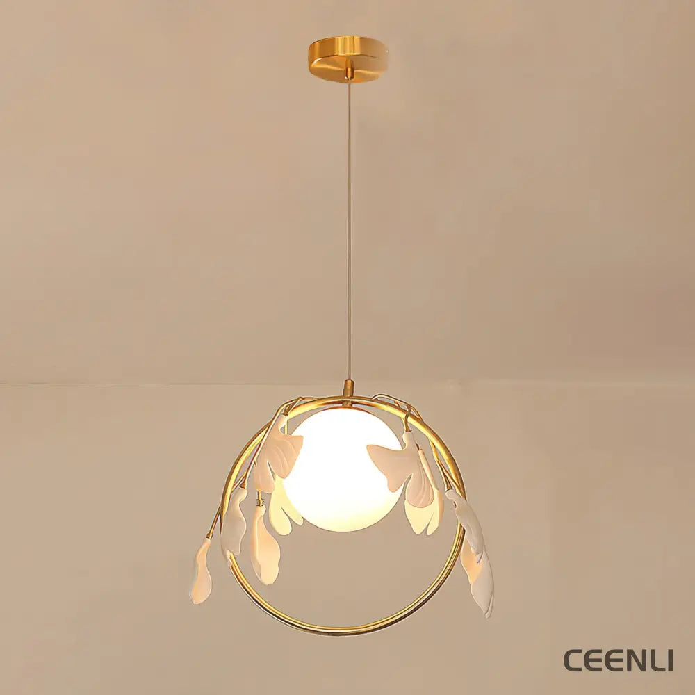 Gingko Pendant Lamp Model A ∅ 15.7″ x H 11.8″ / Dia 40cm x H 30cm / Gold & White Pendant light