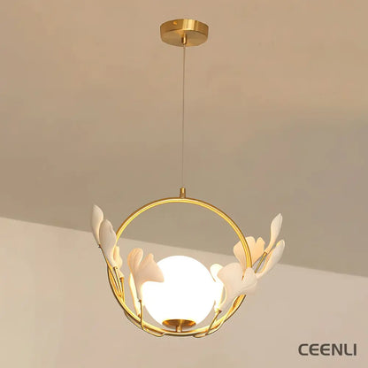 Gingko Pendant Lamp Model B ∅ 15.7″ x H 11.8″ / Dia 40cm x H 30cm / Gold & White Pendant light