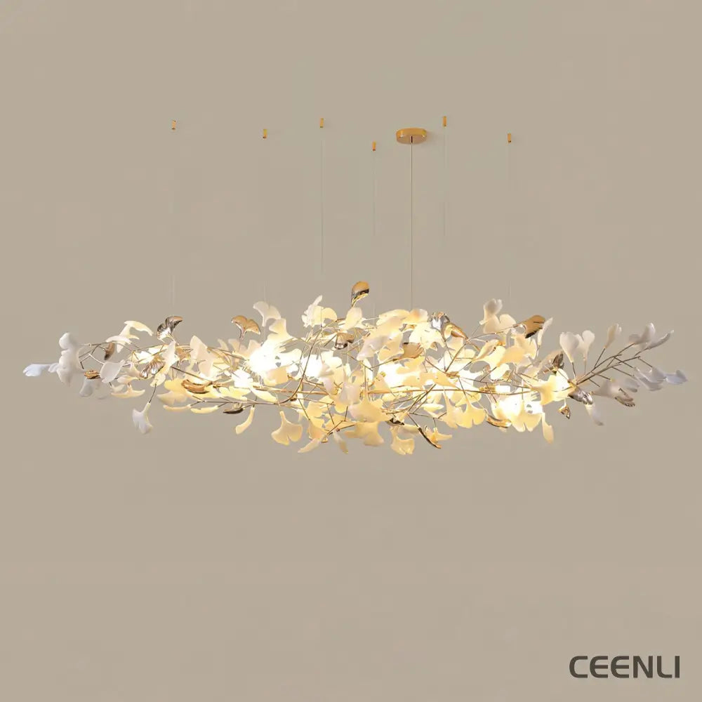 Ginkgo Cloud Chandelier Model A L 78.7″ x W 23.6″ x H 23.6″ / L 200cm x W 60cm x H 60cm（ G9*12 ） / Gold & White