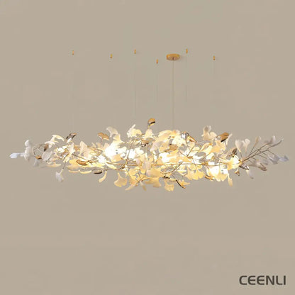 Ginkgo Cloud Chandelier Model A L 78.7″ x W 23.6″ x H 23.6″ / L 200cm x W 60cm x H 60cm（ G9*12 ） / Gold & White