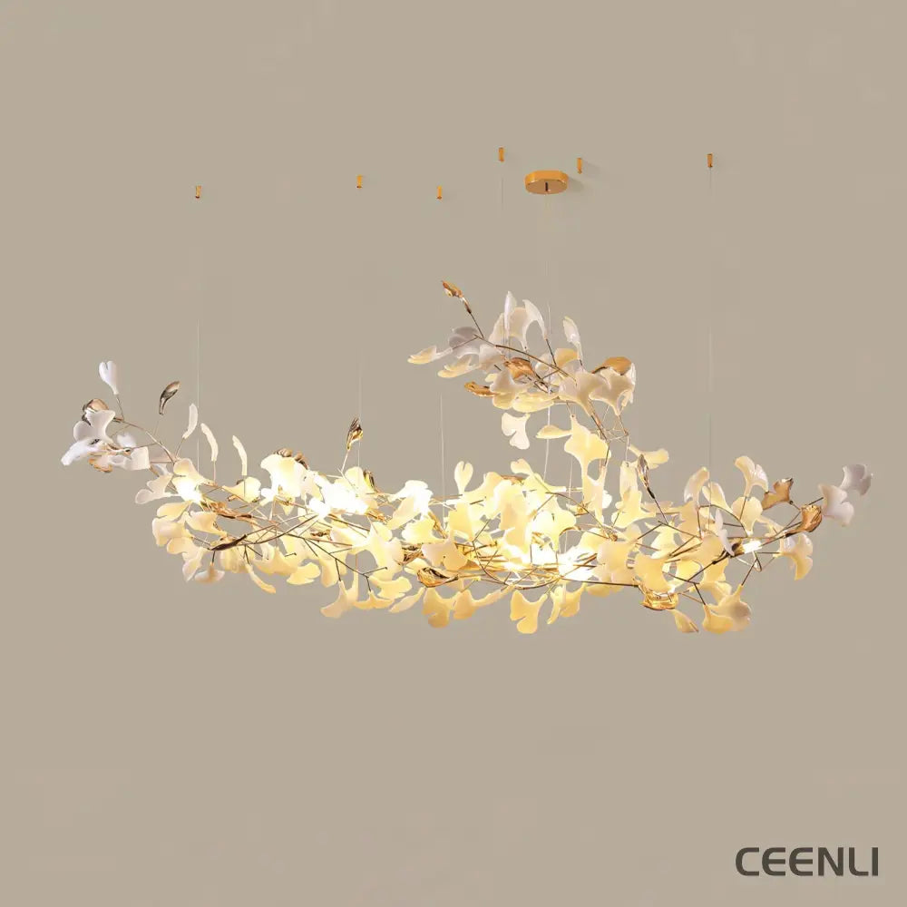 Ginkgo Cloud Chandelier Model B L 78.7″ x W 23.6″ x H 31.5″ / L 200cm x W 60cm x H 80cm（ G9*12 ） / Gold & White