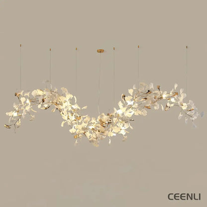 Ginkgo Tip Tlying Chandelier Model B L 78.7″ x W 21.7″ x H 31.5″ / L 200cm x W 55cm x H 80cm（ G9*12 ） / Gold & White
