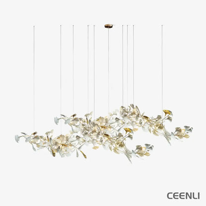 Gold White Leaves Combination Gingko Chandeliers L 59.1″ x H 25.6″ / L 150cm x H 65cm / Gold plastic leaves & White