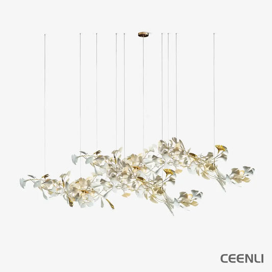 Gold White Leaves Combination Gingko Chandeliers L 59.1″ x H 25.6″ / L 150cm x H 65cm / Gold plastic leaves & White