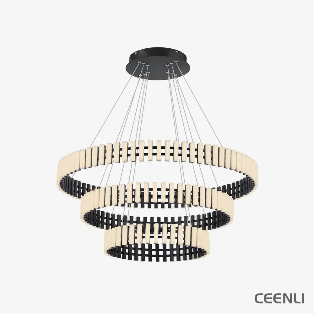 Hanging LED Chandelier ∅ 15.7″ + ∅ 23.6″ + ∅ 31.5″ x H 59″ / Black&White / Warm Light Chandelier