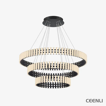 Hanging LED Chandelier ∅ 15.7″ + ∅ 23.6″ + ∅ 31.5″ x H 59″ / Black&White / Warm Light Chandelier