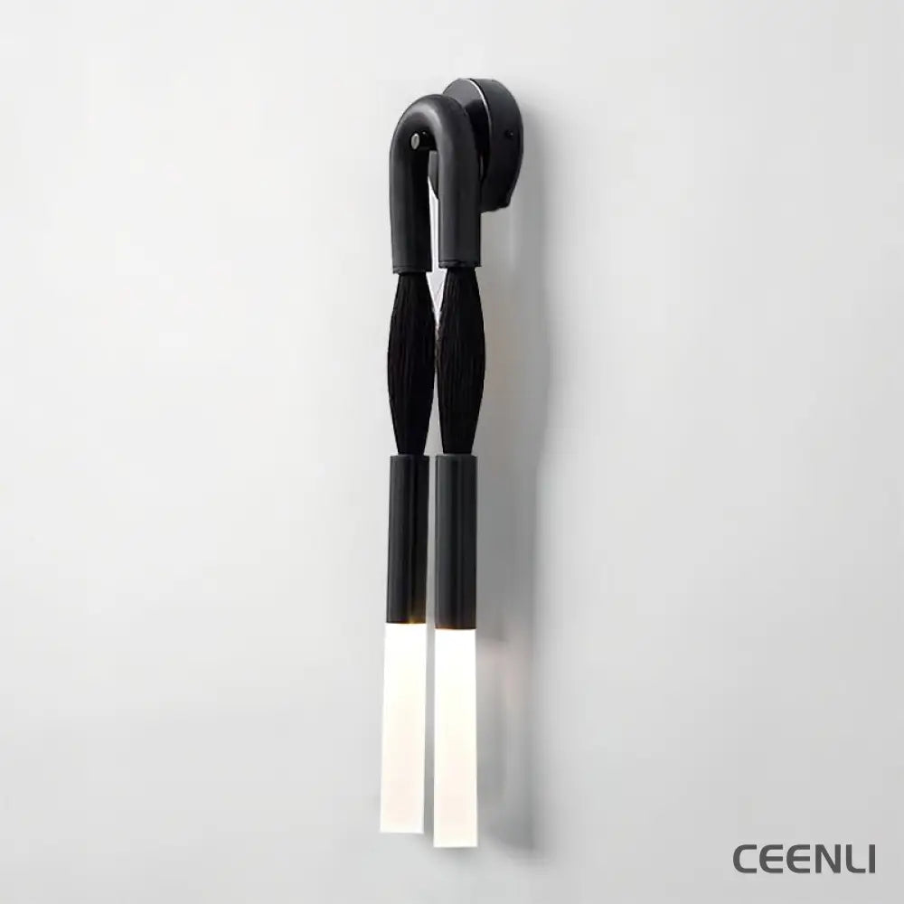 Horsehair Wall Lamp ∅ 6.3″ x H 25.6″ / Dia 16cm x H 65cm / Black / 1 Piece Wall lamp