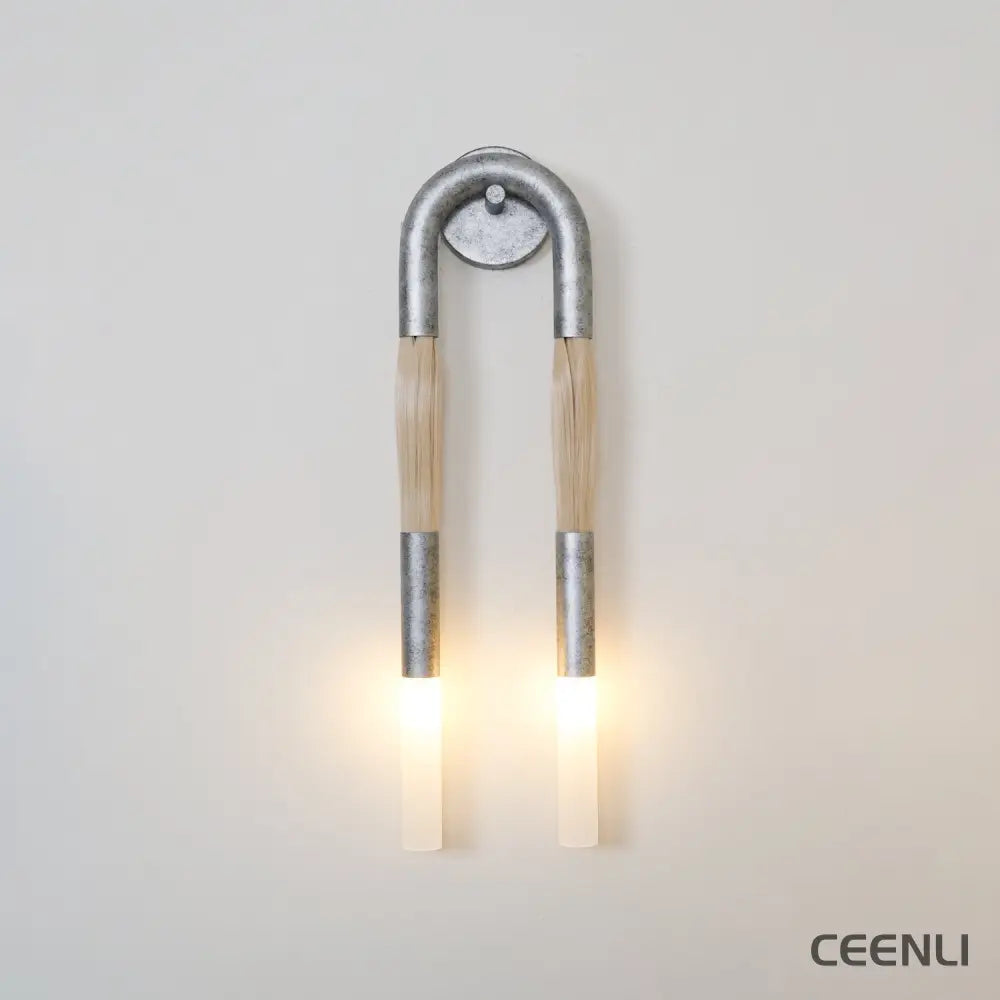 Horsehair Wall Lamp ∅ 6.3″ x H 25.6″ / Dia 16cm x H 65cm / Nickel / 1 Piece Wall lamp