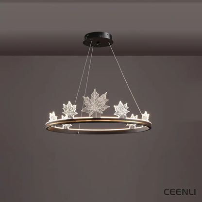 Ion Leaf Chandelier ∅ 23.6″ x H 7″ / Dia 60cm x H 18cm / Black / Warm White Chandelier