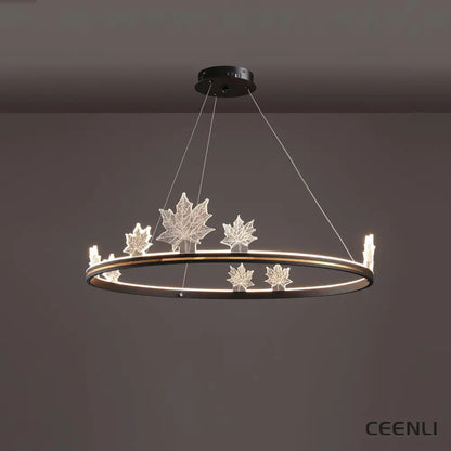 Ion Leaf Chandelier ∅ 31.4″ x H 7″ / Dia 80cm x H 18cm / Black / Warm White Chandelier
