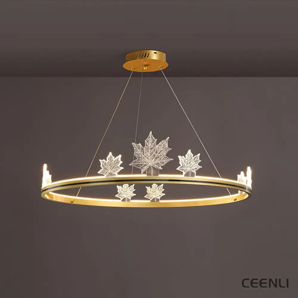 Ion Leaf Chandelier ∅ 39.3″ x H 7″ / Dia 100cm x H 18cm / Gold / Warm White Chandelier