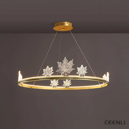 Ion Leaf Chandelier ∅ 39.3″ x H 7″ / Dia 100cm x H 18cm / Gold / Warm White Chandelier