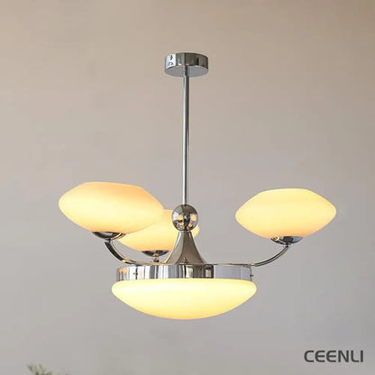 Keston Chandelier 4 heads ∅ 27.6″ x H 11″ / Dia 70cm x H 28cm / Chrome + Beige Chandelier