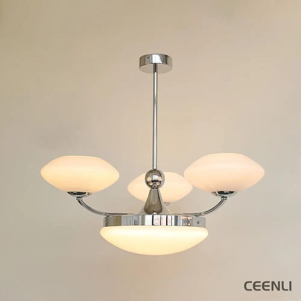 Keston Chandelier 4 heads ∅ 27.6″ x H 11″ / Dia 70cm x H 28cm / Chrome + White Chandelier
