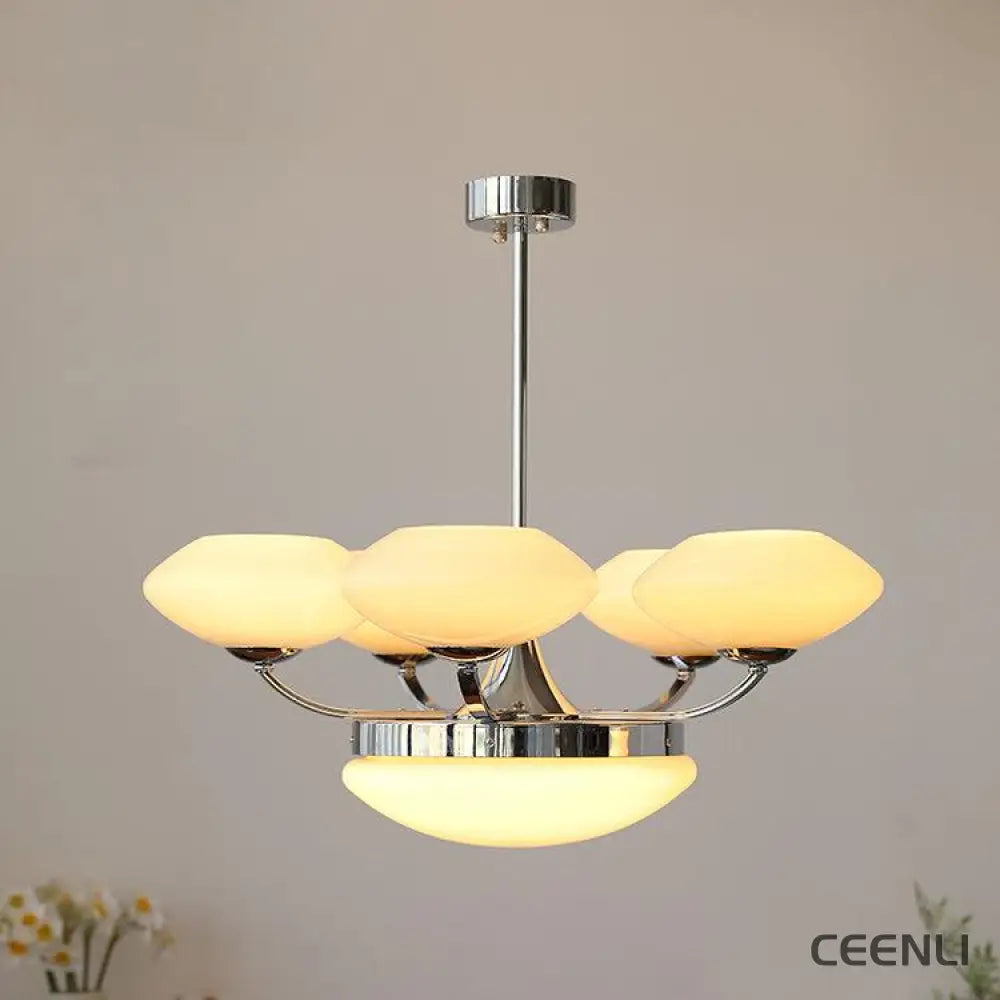 Keston Chandelier 6 heads ∅ 27.6″ x H 11″ / Dia 70cm x H 28cm / Chrome + Beige Chandelier