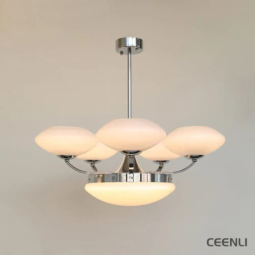 Keston Chandelier 6 heads ∅ 27.6″ x H 11″ / Dia 70cm x H 28cm / Chrome + White Chandelier