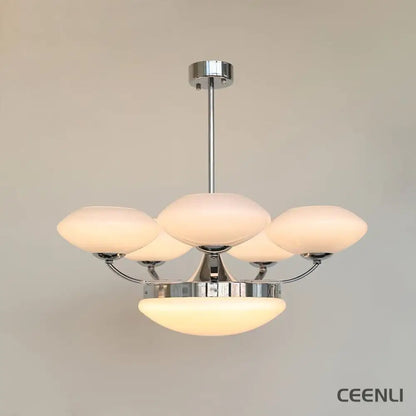 Keston Chandelier 6 heads ∅ 27.6″ x H 11″ / Dia 70cm x H 28cm / Chrome + White Chandelier