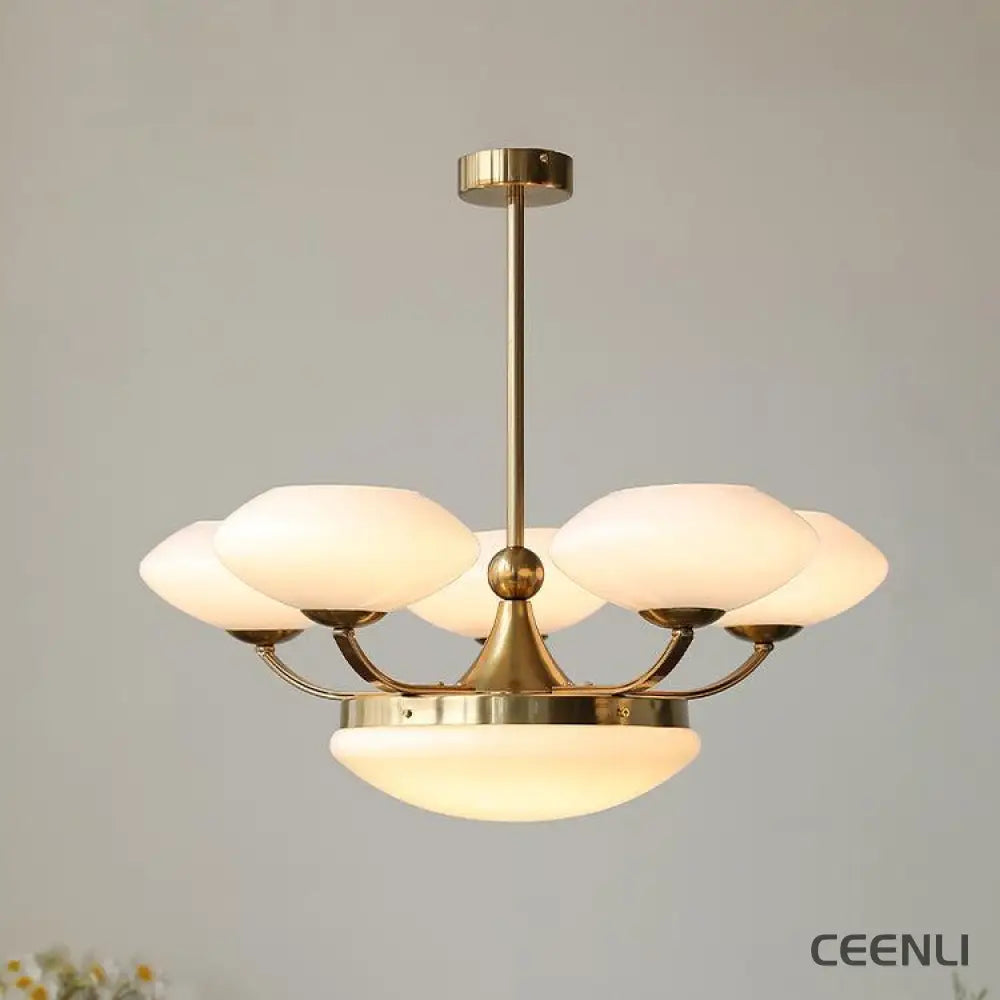 Keston Chandelier 6 heads ∅ 27.6″ x H 11″ / Dia 70cm x H 28cm / Gold + White Chandelier