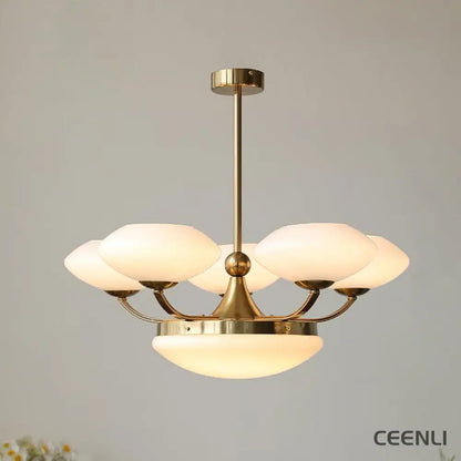 Keston Chandelier 6 heads ∅ 27.6″ x H 11″ / Dia 70cm x H 28cm / Gold + White Chandelier