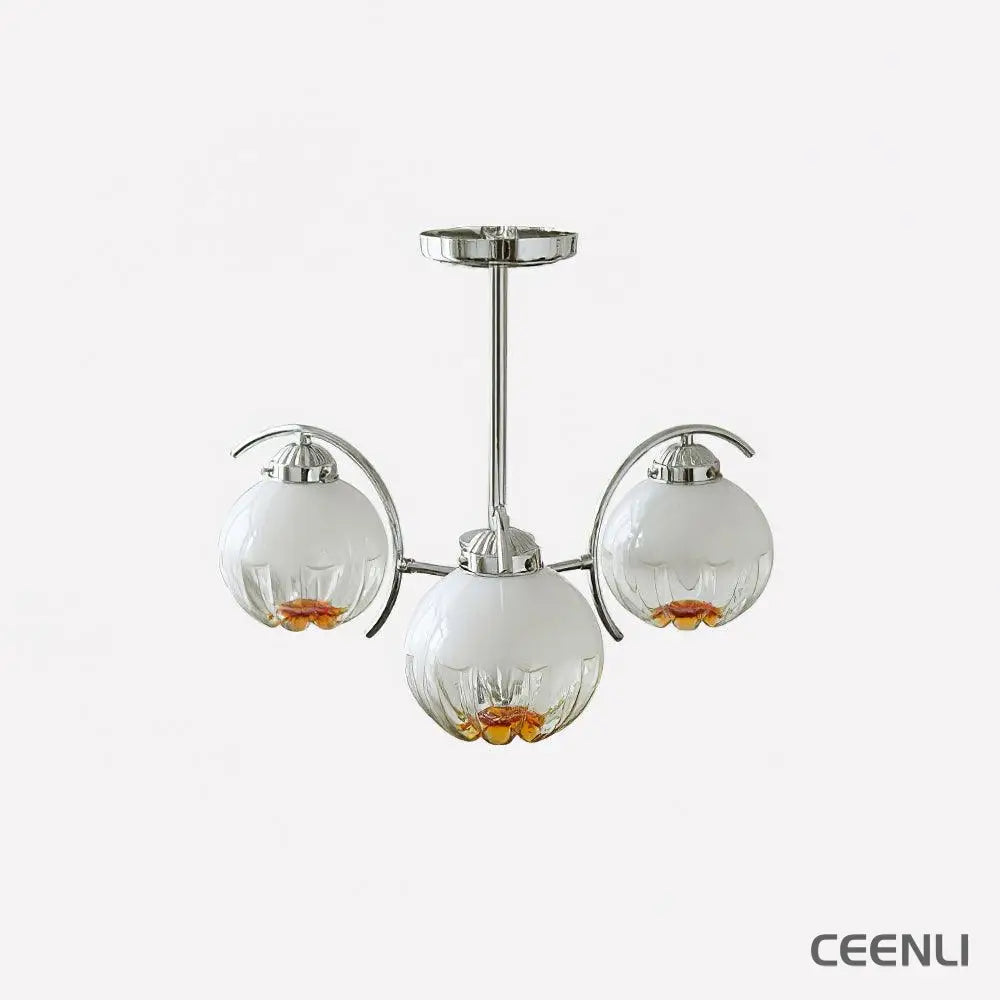 Litchford Chandelier 3 heads Φ 17.3″ x H 18.9″ / Dia 44cm x H 48cm / Chrome + Opaque Glass Chandelier