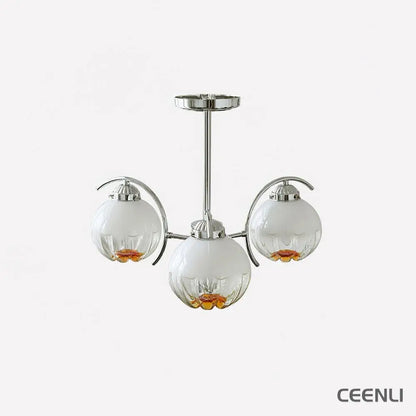 Litchford Chandelier 3 heads Φ 17.3″ x H 18.9″ / Dia 44cm x H 48cm / Chrome + Opaque Glass Chandelier