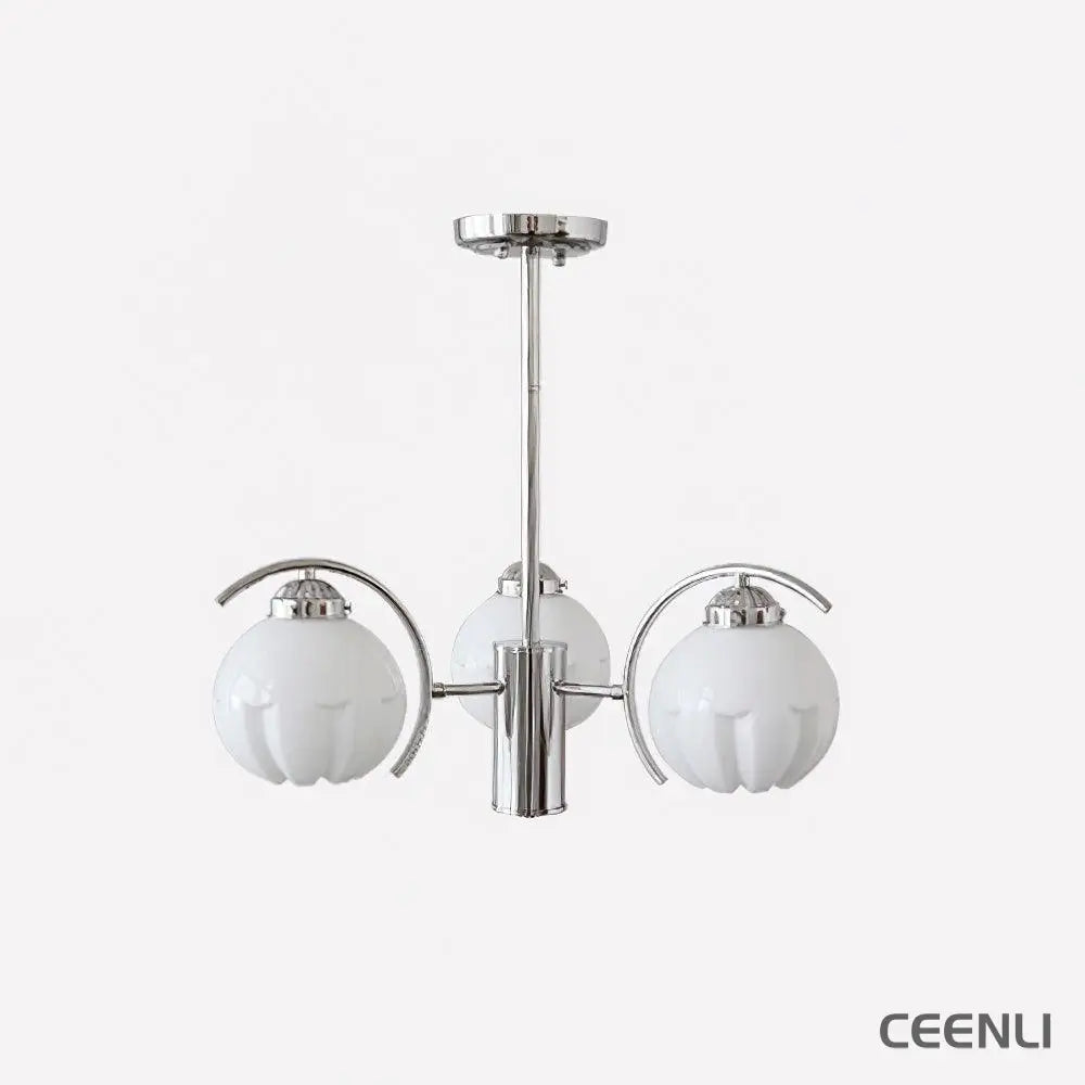 Litchford Chandelier 3 heads Φ 17.3″ x H 18.9″ / Dia 44cm x H 48cm / Chrome + White Glass Chandelier