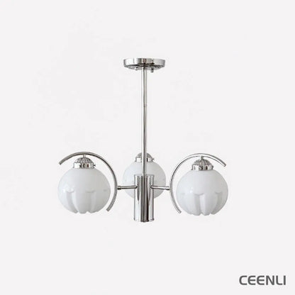 Litchford Chandelier 3 heads Φ 17.3″ x H 18.9″ / Dia 44cm x H 48cm / Chrome + White Glass Chandelier