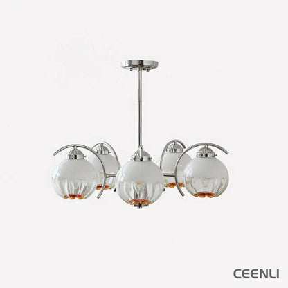 Litchford Chandelier 5 heads Φ 21.7″ x H 18.9″ / Dia 55cm x H 48cm / Chrome + Opaque Glass Chandelier