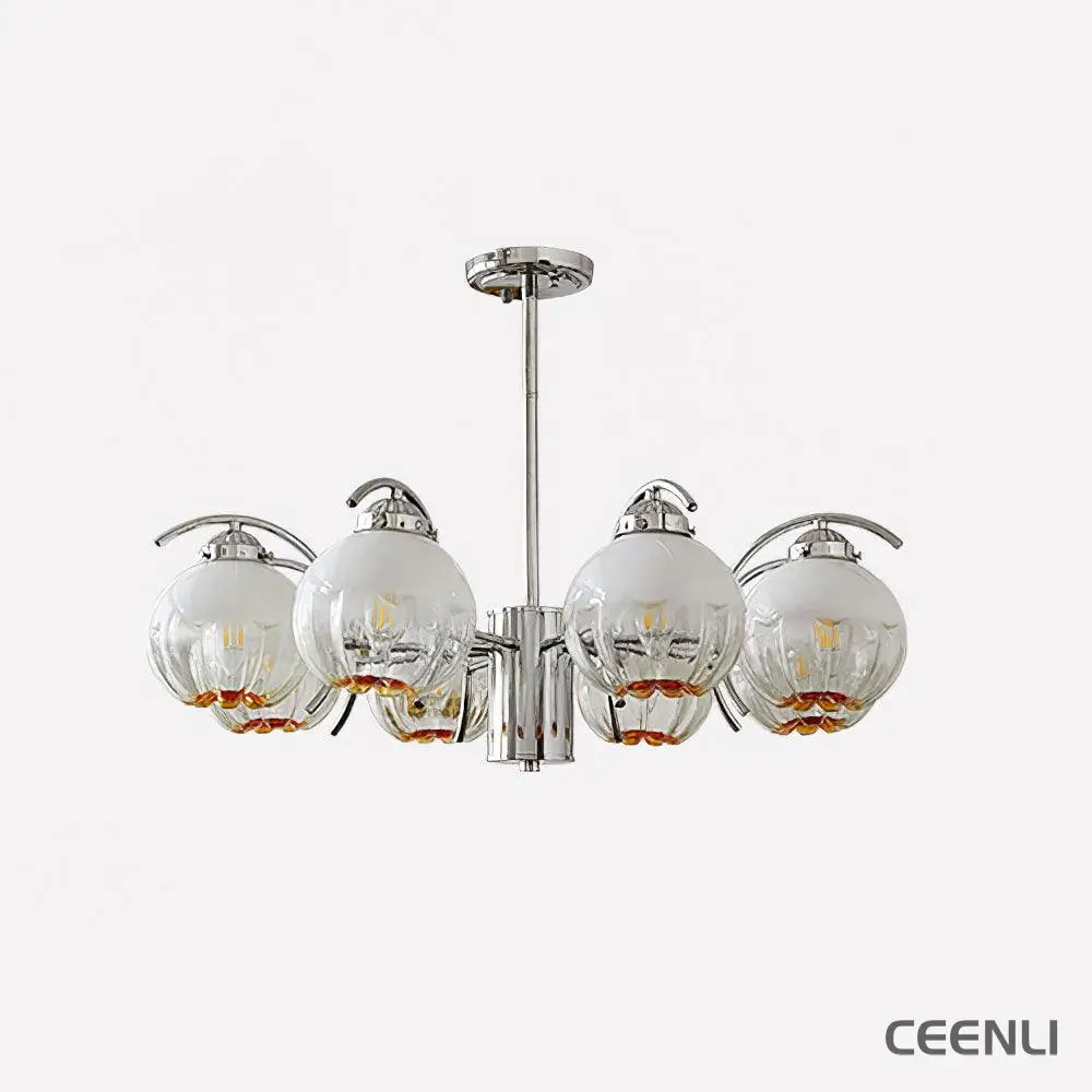 Litchford Chandelier 8 heads Φ 30.7″ x H 18.9″ / Dia 78cm x H 48cm / Chrome + Opaque Glass Chandelier
