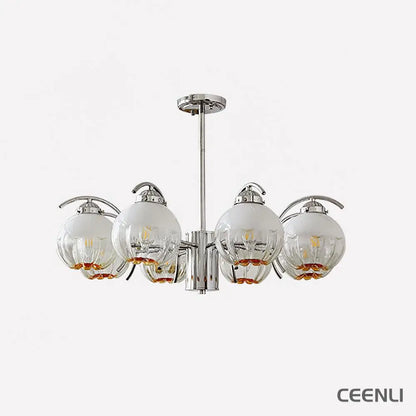 Litchford Chandelier 8 heads Φ 30.7″ x H 18.9″ / Dia 78cm x H 48cm / Chrome + Opaque Glass Chandelier