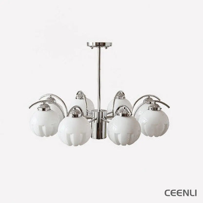 Litchford Chandelier 8 heads Φ 30.7″ x H 18.9″ / Dia 78cm x H 48cm / Chrome + White Glass Chandelier