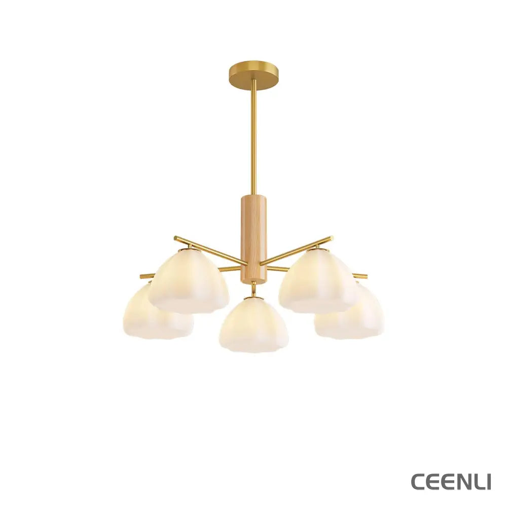 Little Clouds Chandelier 5 Lamps ∅ 25.6″ x H 21.3″ / Dia 65cm x H 54cm / Gold & White glass Chandelier