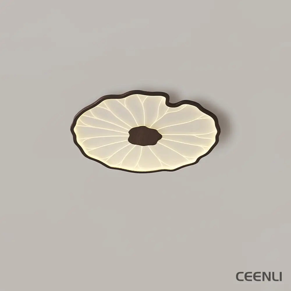Lotus Leaf Acrylic Ceiling Lamp ∅ 11.8″ x H 1.6″ / Dia 30cm x H 4cm / Hydrographic Walnut Wood Grain Finish / Warm
