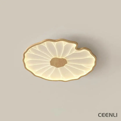 Lotus Leaf Acrylic Ceiling Lamp ∅ 15.7″ x H 1.6″ / Dia 40cm x H 4cm / Hydrographic Nature Wood Grain Finish / Warm